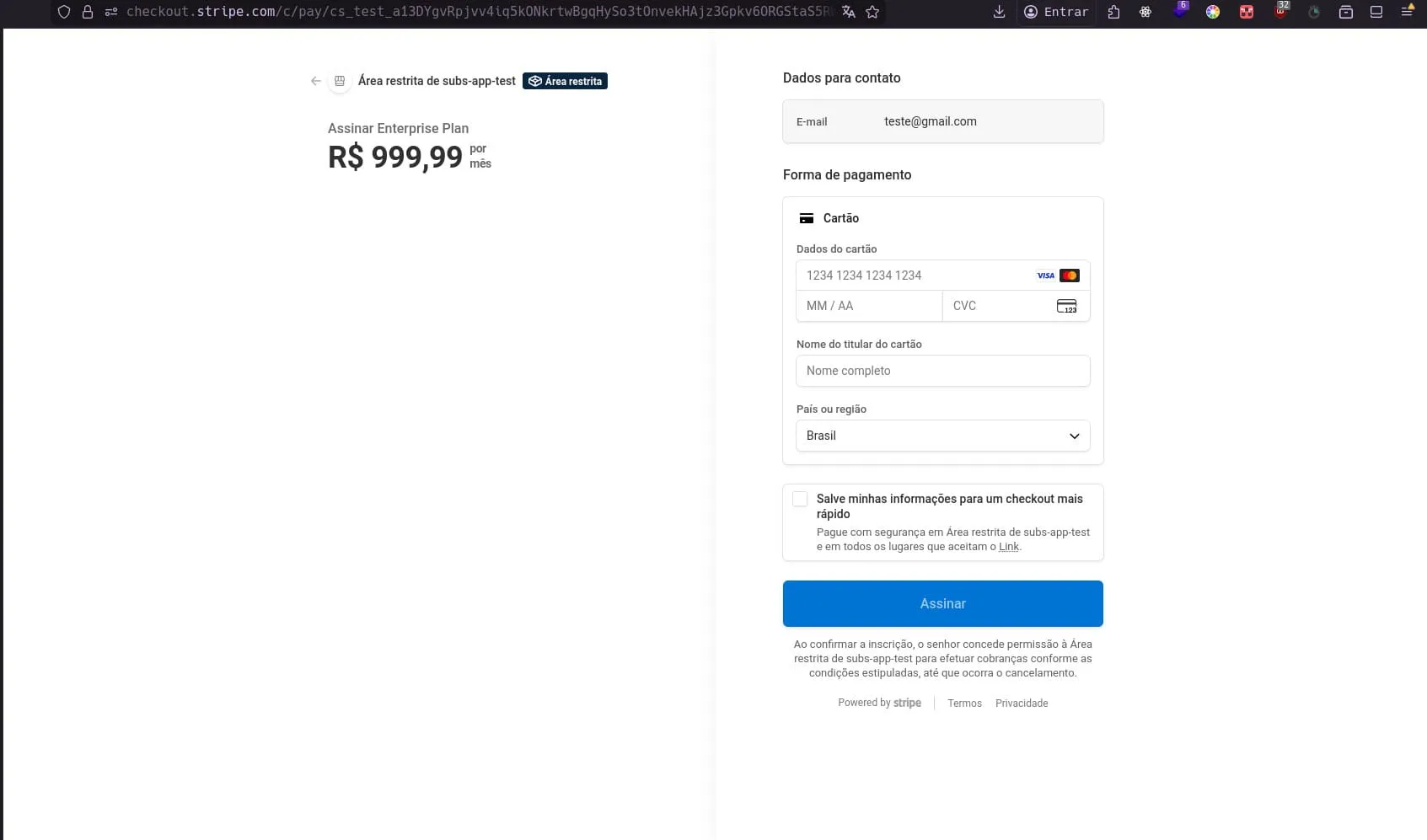 Tela de checkout