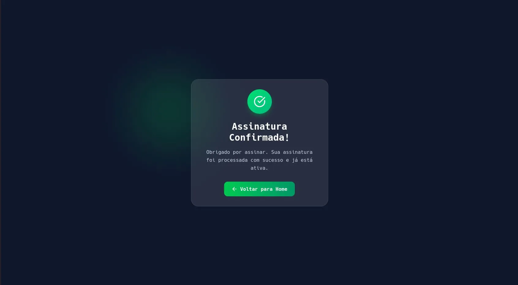 Tela de confirmação